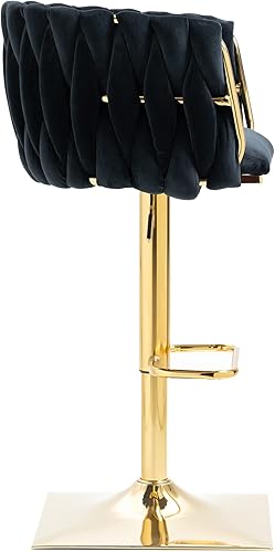 Miniatura 14 de SZLIZCCC Taburete de bar ajustable de terciopelo moderno, taburete de bar giratorio de 360 grados, taburete de isla de cocina curvado con respaldo