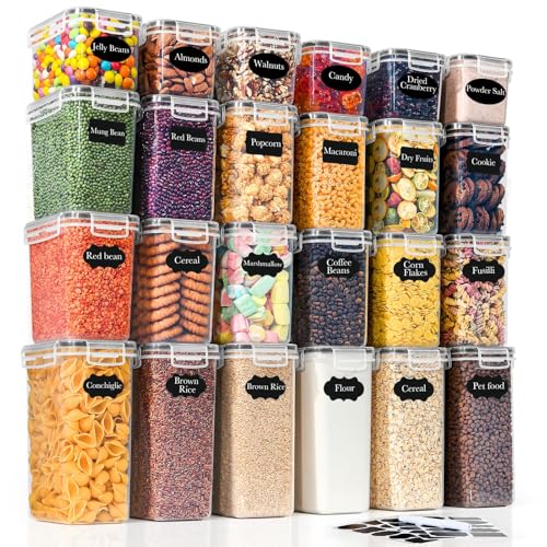 GoMaihe 24er Set Vorratsdosen mit Deckel Luftdicht: Frischhaltedosen mit Etiketten & Marker | Aufbewahrungsbox Küche für Müsli, Mehl, Cornflakes und Zucker | BPA-FREI | Spülmaschinenfes