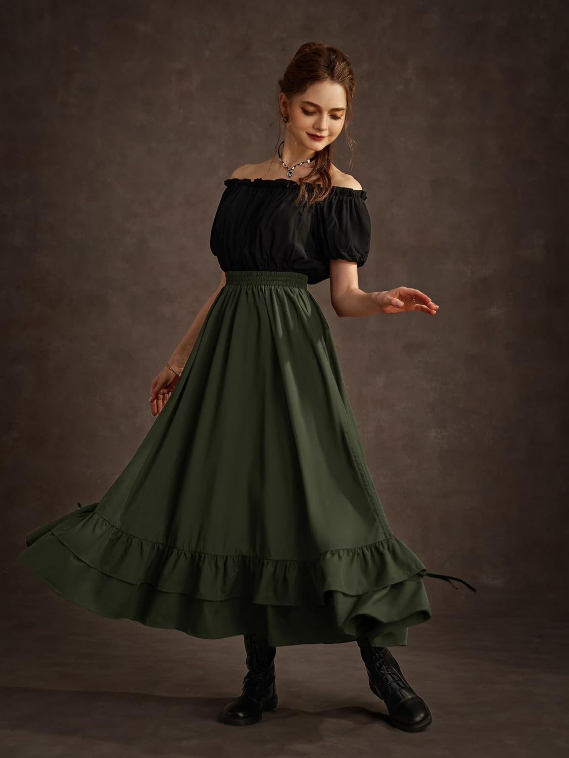 SCARLET DARKNESS Maxi Skirts for Women Renaissance Skirt Long Flowy Layered Medieval Skirt - Image 5