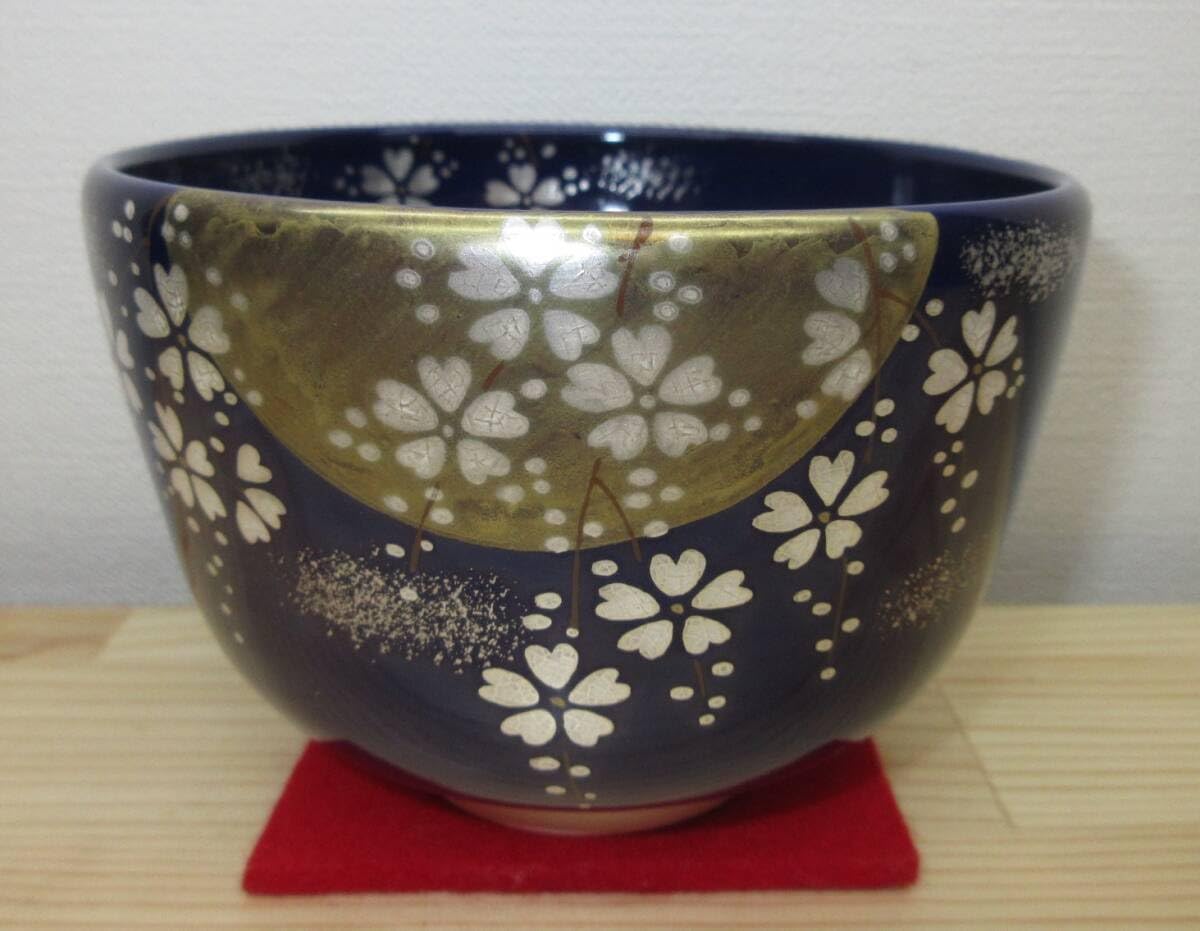 送料込【逢絢亭・新品】茶道具 茶碗 京焼 瑠璃釉 月に夜桜の図 木田義仁 共箱 逢絢亭・茶道具 茶碗 京焼 瑠璃釉 月に夜桜の図 木田義仁