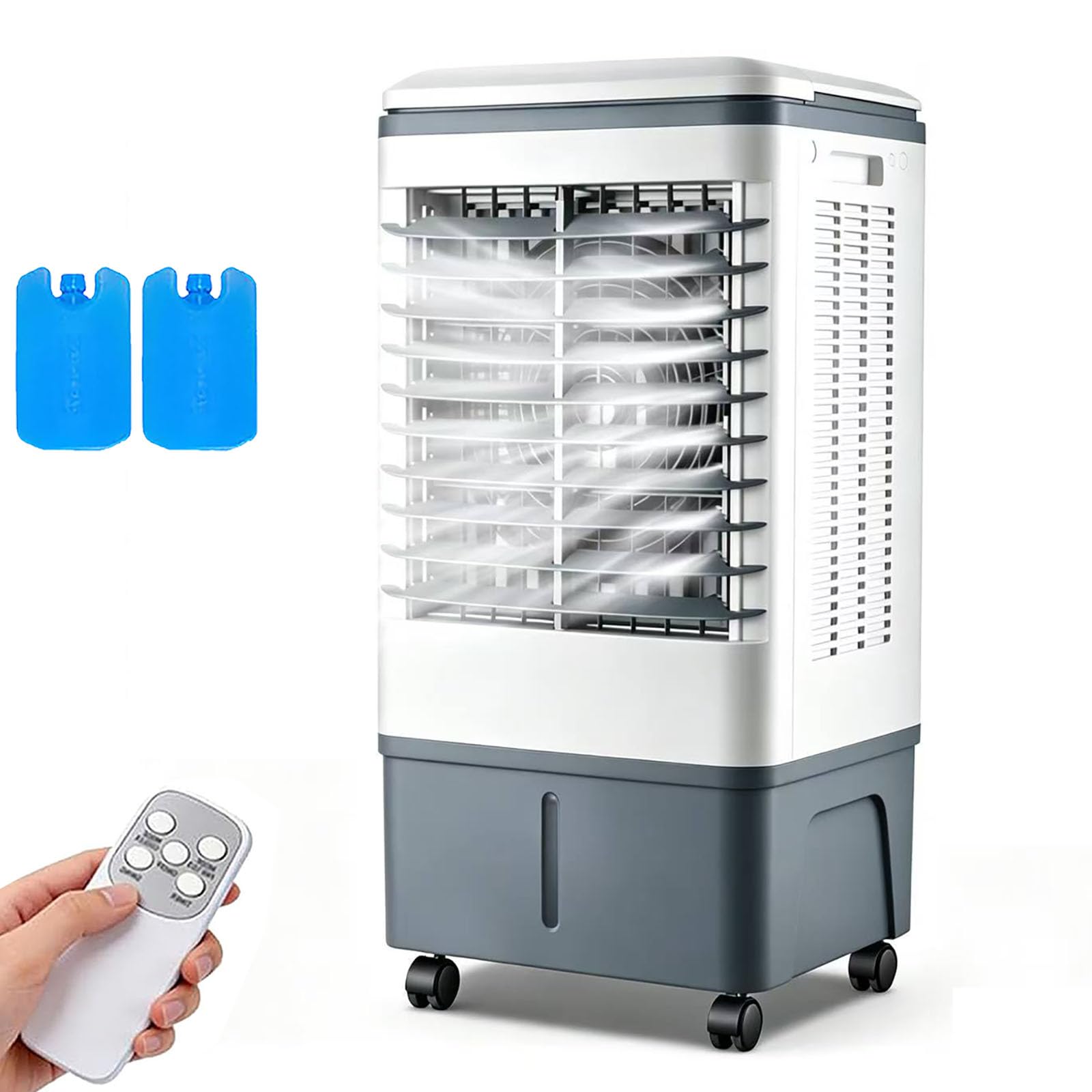 JGJSQYY 20L Air Cooler, 3-in-1 80W Evaporative Coolers Cooling Fan Humidifier with 3 Speeds, 120° Oscillation, Remote, 7.5H Timer, LED Display & 2 Ice Packs, Mobile Air Conditioners for Home Bedroom
