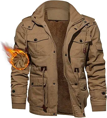TACVASEN Men's Jacket-Casual Winter Cotton Military Jacket Thicken Hooded Cargo Coat