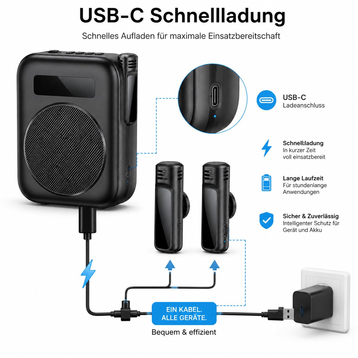 Sprachverstärker Tragbar, mit Kabellos Mikrofon, 2000mAh Akku | Drahtloser Sprachverstärker, mit Kabellos Lavalier-Mikrofon, für Lehrer, klassenzimmer, Meetings, Tour, leistungsverstärker