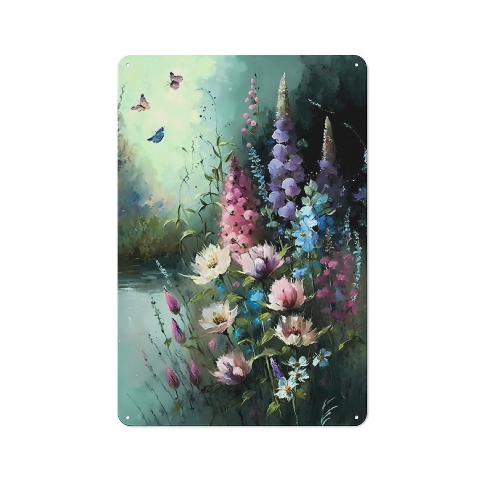 Junmoney Flowers Art Monet Style 30X20cm Retro Metal Sign With For Café Or Restaurant, For Collectors Decorating Cafés And Restaurants