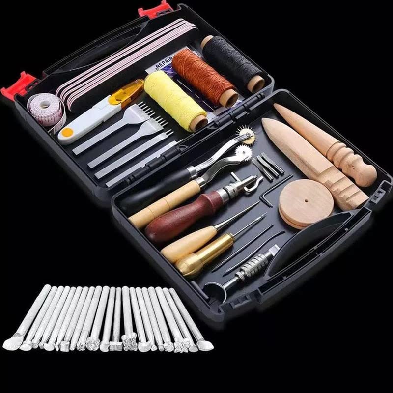 Kit de herramientas for manualidades de cuero, herramientas de costura a mano, materiales for tallar sillas de cuero con caja de herramientas de cuero Maquinaria y Accesorios