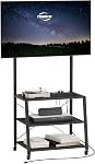 HOOBRO Roulement TV Stand avec montage et sortie de puissance jusqu'à 55 de pouce TV, Centre de divertissement de coin, petit TV Reste avec 3-Tier Étagères de rangement pour salon, chambre à coucher, brun rustique et noir BF66UDS01