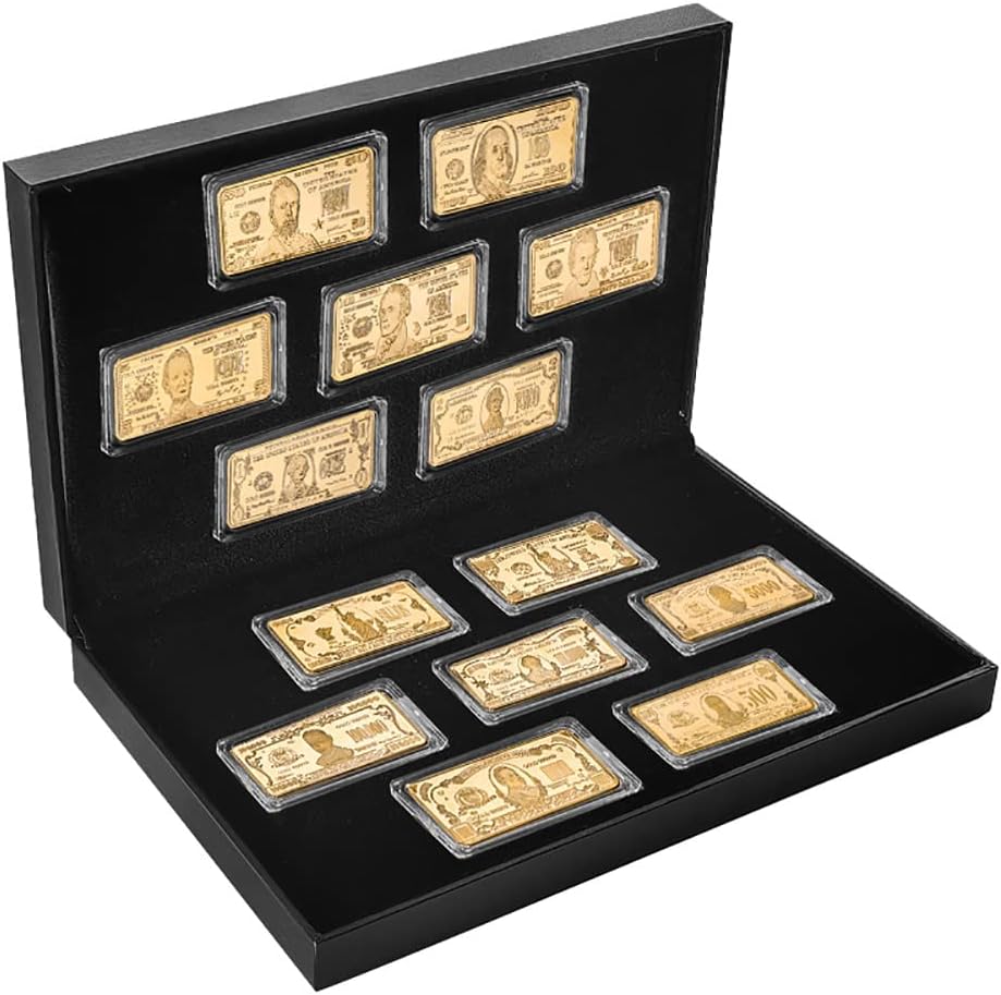 WR 14pcs/lot US Dollars Challenge Gold Plated Bar with Coin Holder America Collectables Coin Bullion Set Box (Gold)