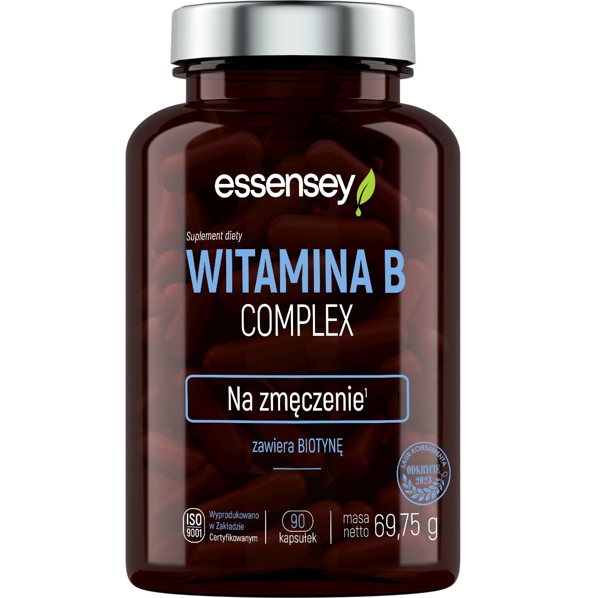 ESSENSEY - Kompleks witamin B I 11 Aktywnych składników I 90 Kapsułek I wszystkie 8 witamin B(B1,B2,B3,B5,B6,B8,B9,B12) I Dla wegetarian I 90 Dniowych porcji I Łatwe do połknięcia