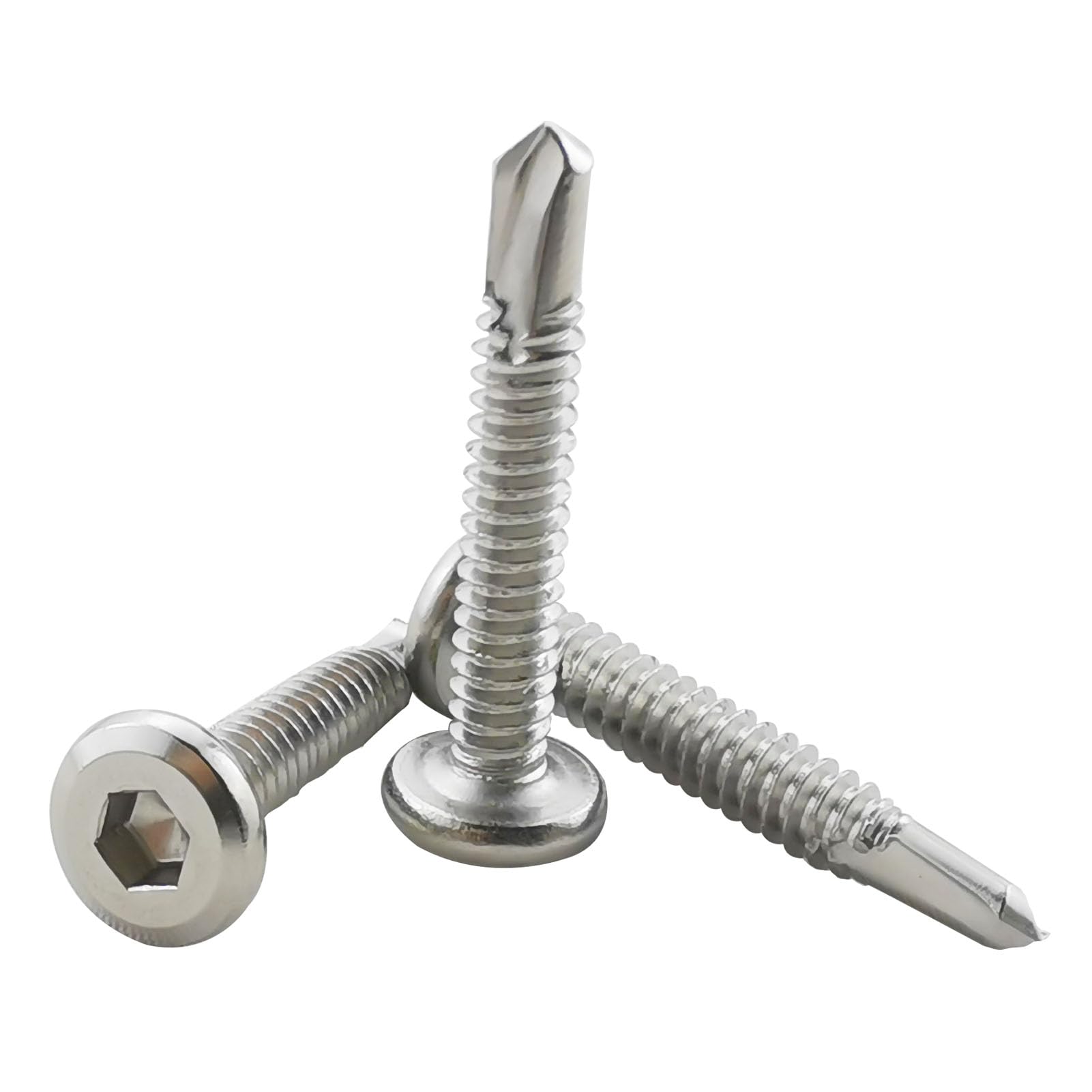 40PCS #12 x 1-1/4" Hex Socket Self Tapping Screws, 410 Stainless Steel Sheet Metal Flat Head Drilling Screw Self-Tapping Screws High-Strength Fast