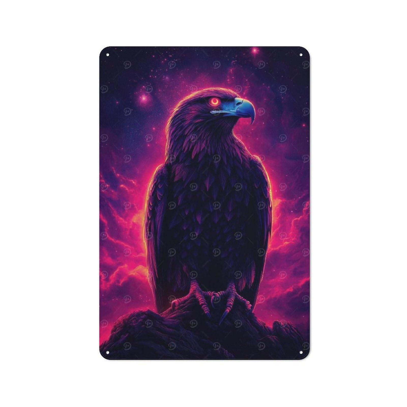 Junmoney Style-9 Vintage Metal Sign 30X20cm Featuring Cyberpunk Eagle With Glowing Red Eyes For Pub Or Café, Wall Decor For People Reorganising Pub And Café