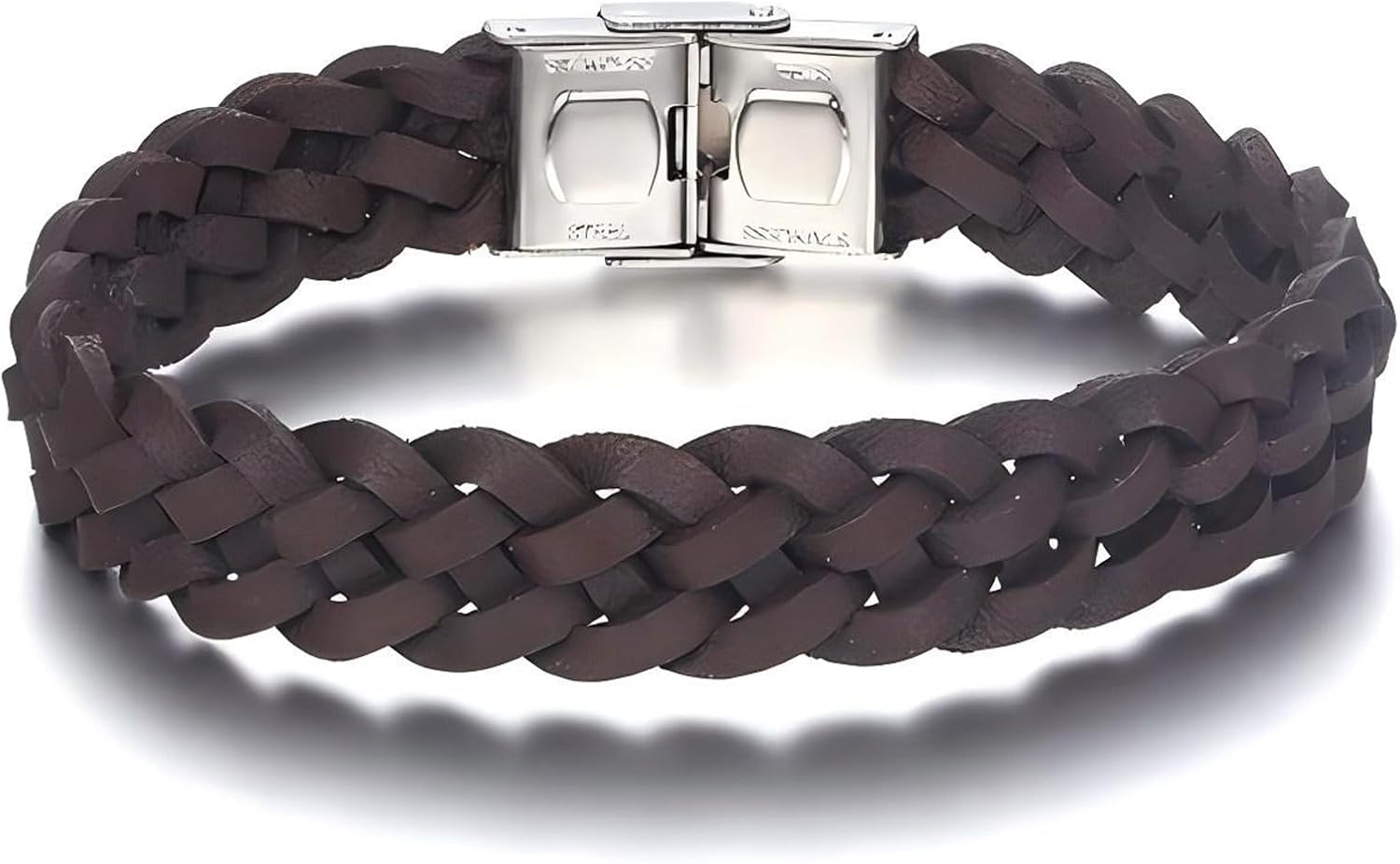 Men's Leather Bracelet, Stackable Stainless Steel Clasp Bracelets for Men Stylish Birthday, Thanksgiving, Valentine's Day Gift for My Man