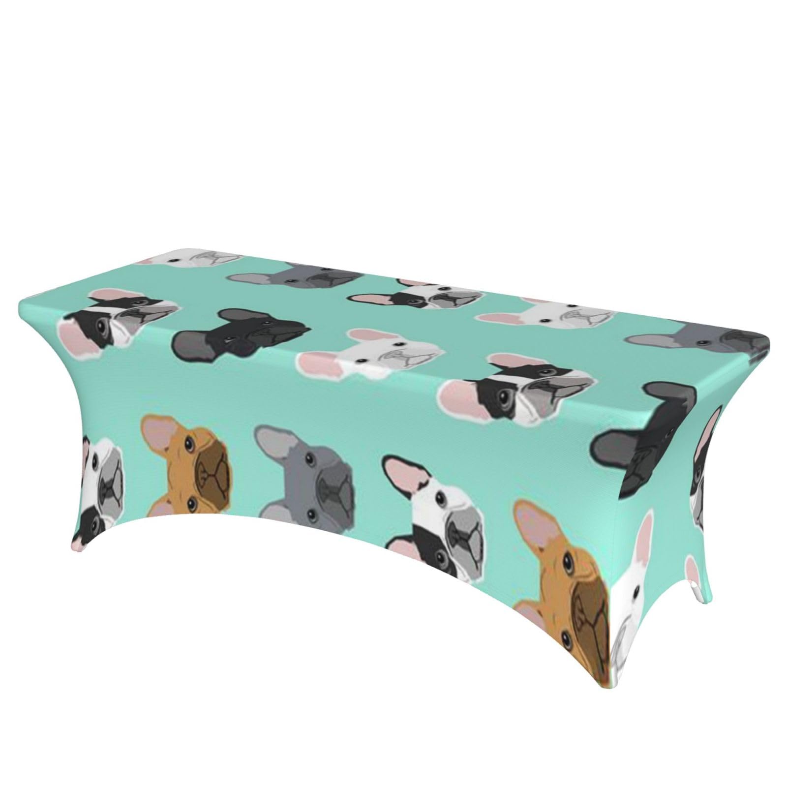 DCEHGEW 6FT Spandex Rectangular Table Cloth, French Bulldog Printed Fitted Elastic Tablecloths Washable Table Cover for Event, Wedding, Banquet & Party