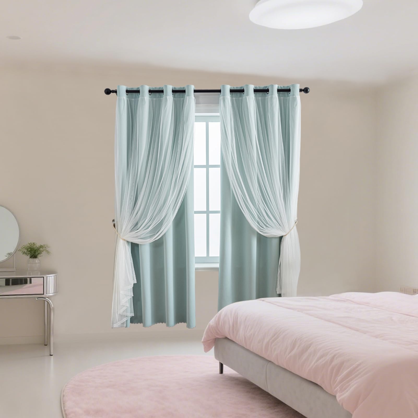 Rideaux Transparents Double Couche Avec œillets - 132 X 183 Cm (paire) - Gris
