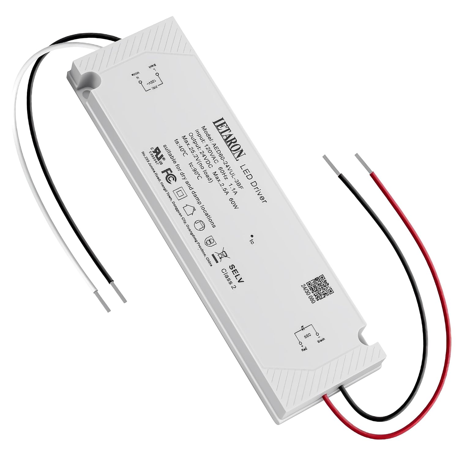 60W 24V LED Driver, AC 120V to DC 24V Transformer, 2.5A Power Supply, Used for LED Strip Lights, Ultra-Thin Constant Voltage, Cabinet Lights and Constant Voltage LED Projects, UL Certified