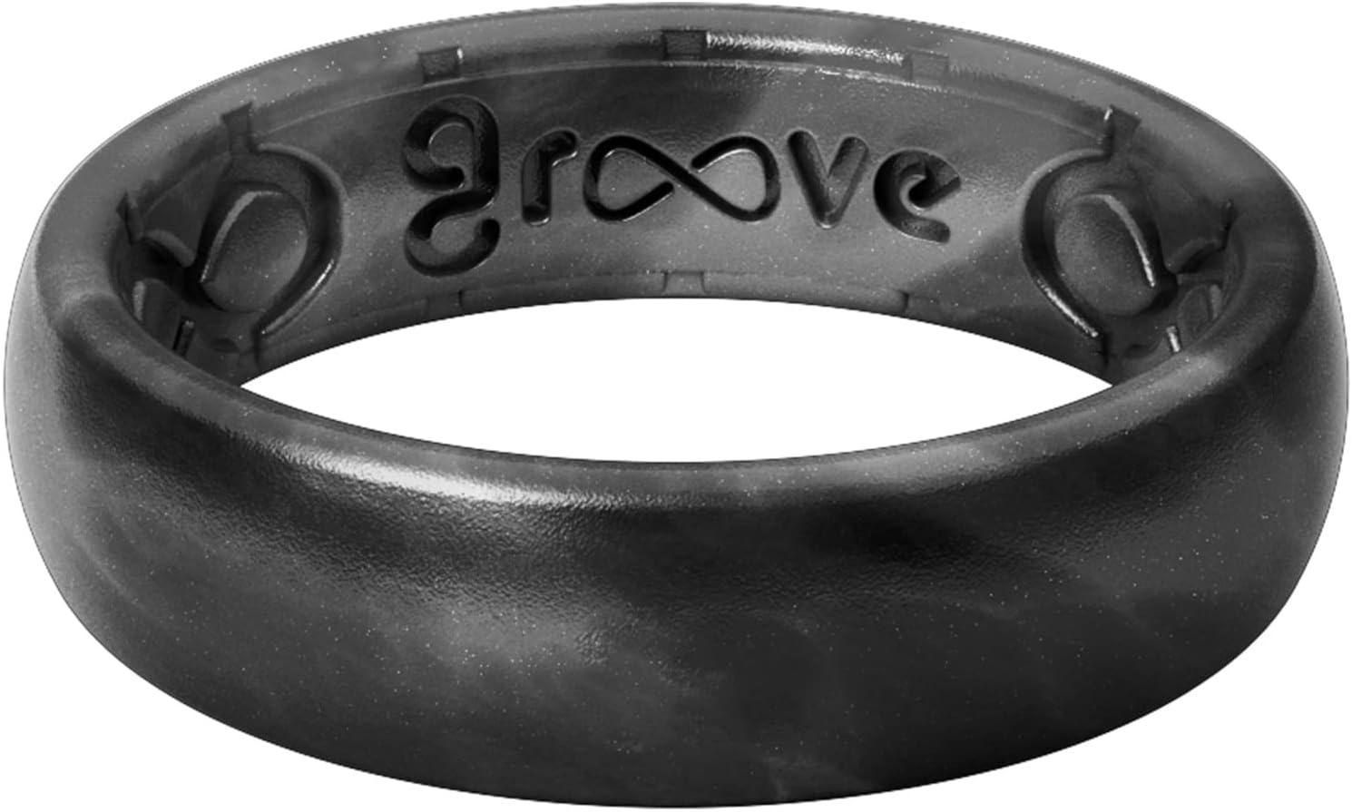 Groove LifeMetallic Thin Black Pearl Ring - Breathable Silicone Wedding Rings for Women, Lifetime Coverage, Unique Design, Comfort Fit Ring - Size 7