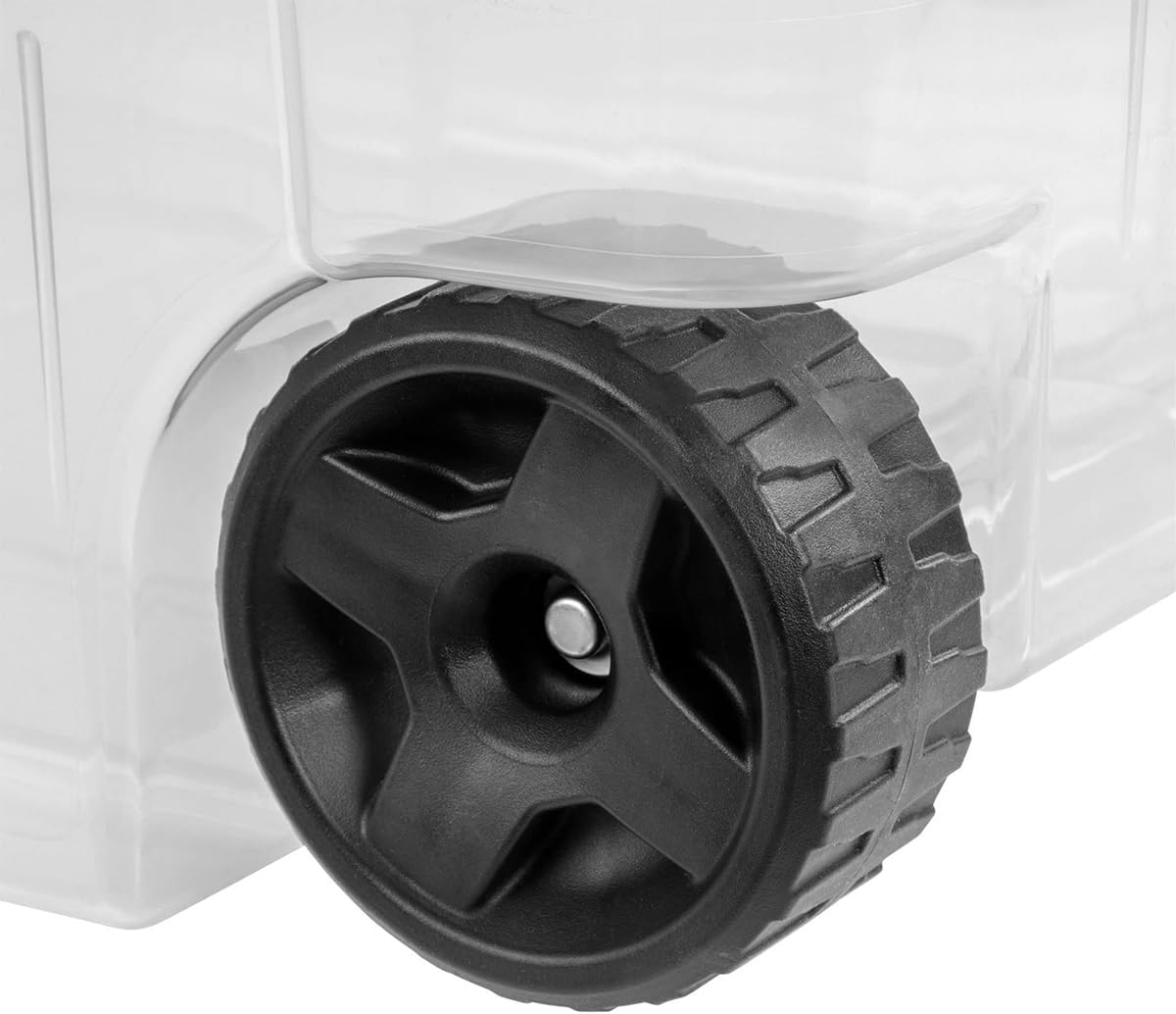 YBW AVSAN Wheeled Industrial Tote Plastic Storage Box with Durable Lid 40 Gallon /151 Liter Rolling Storage Bins with Lids & Base w/Racer Red Handle & Latches, Black， 2-Pack