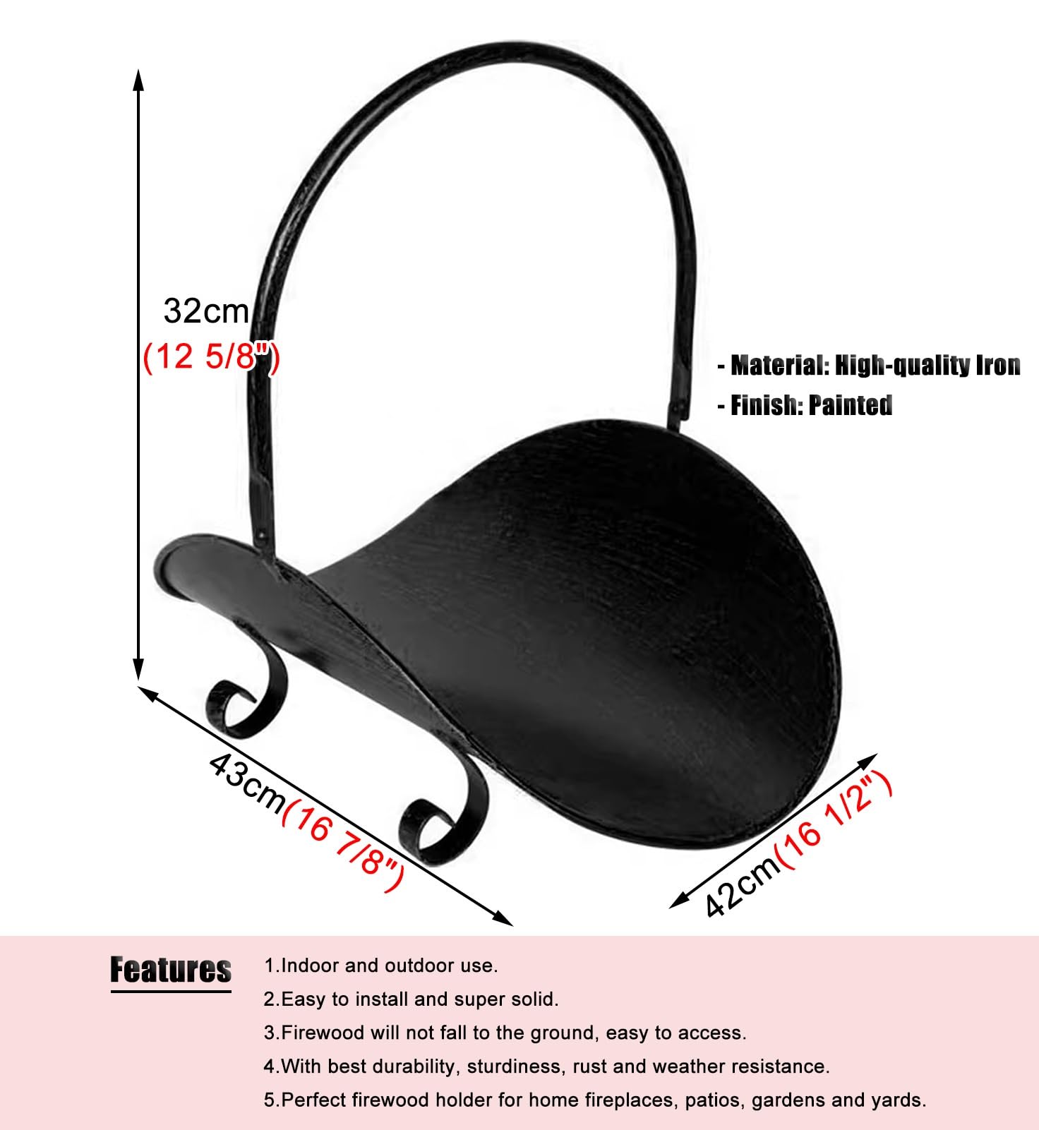 Portalegna in Metallo per Interni, portalegna in Ottone Nero per Soggiorno, Giardino, Campeggio, Piccolo portalegna per Camino, 16,5 x 16,9 x 12,6 Pollici