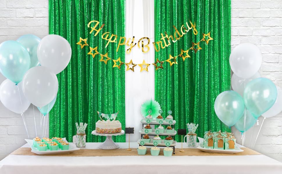 Image of Green Sequin Backdrop Curtains-6 Panels 2FTx8FT Green Backdrop for St Patricks Day, Glitter Party Decorations Background Drapes for Wedding Birthday Anniversary Graduation Photo Booth Decor