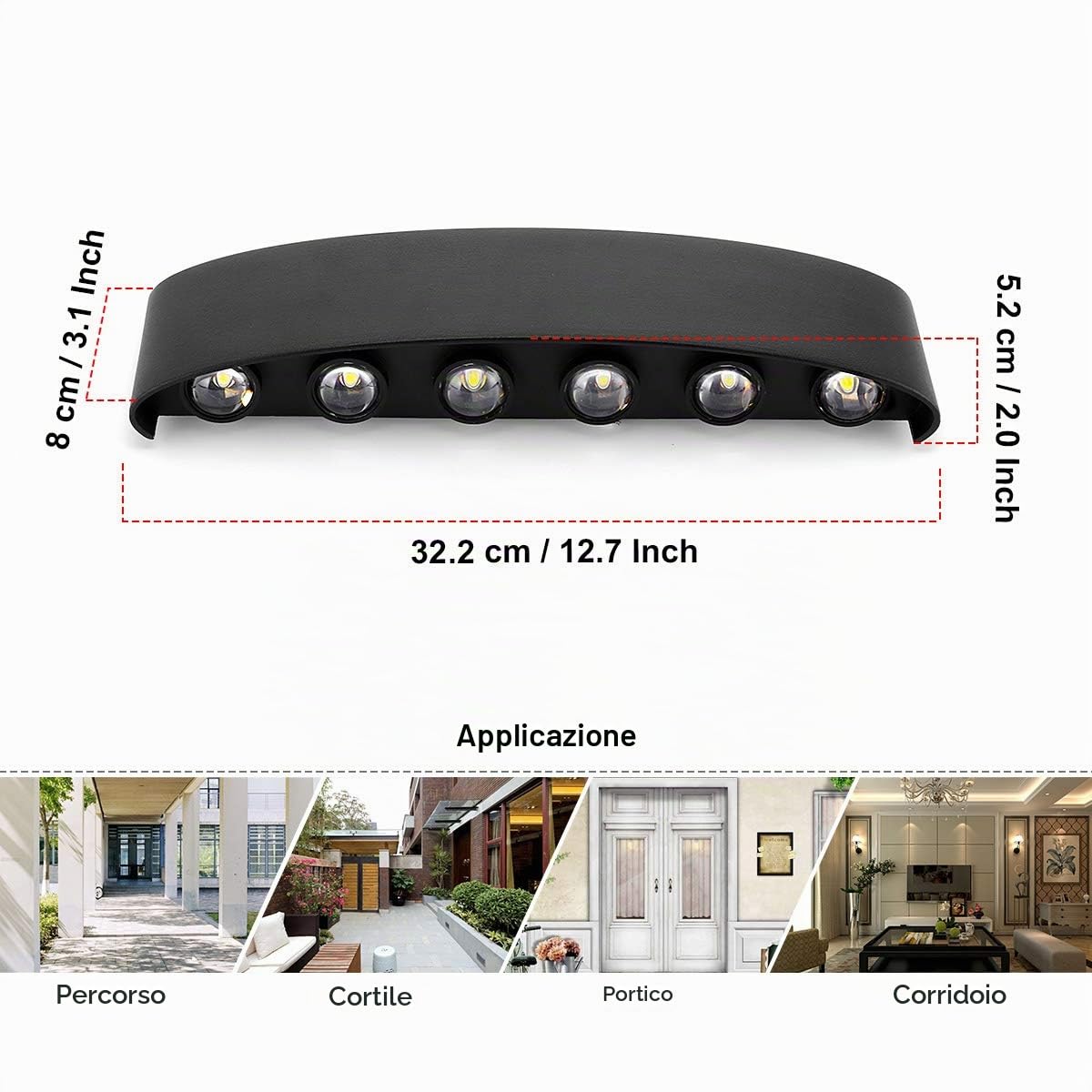 12W Moderno Applique da Parete LED Lampada da Parete Interno Esterno