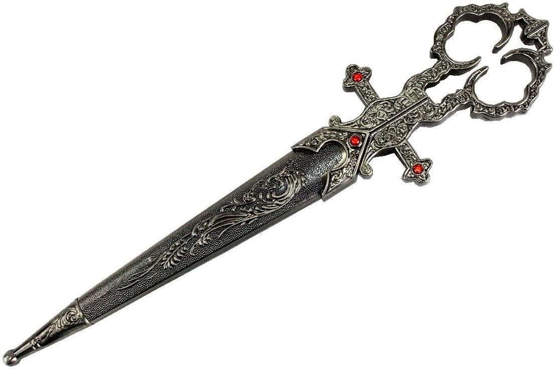 10.5" Renaissance Medieval Gothic Fantasy Scissors Silver Dagger Ornate Knife
