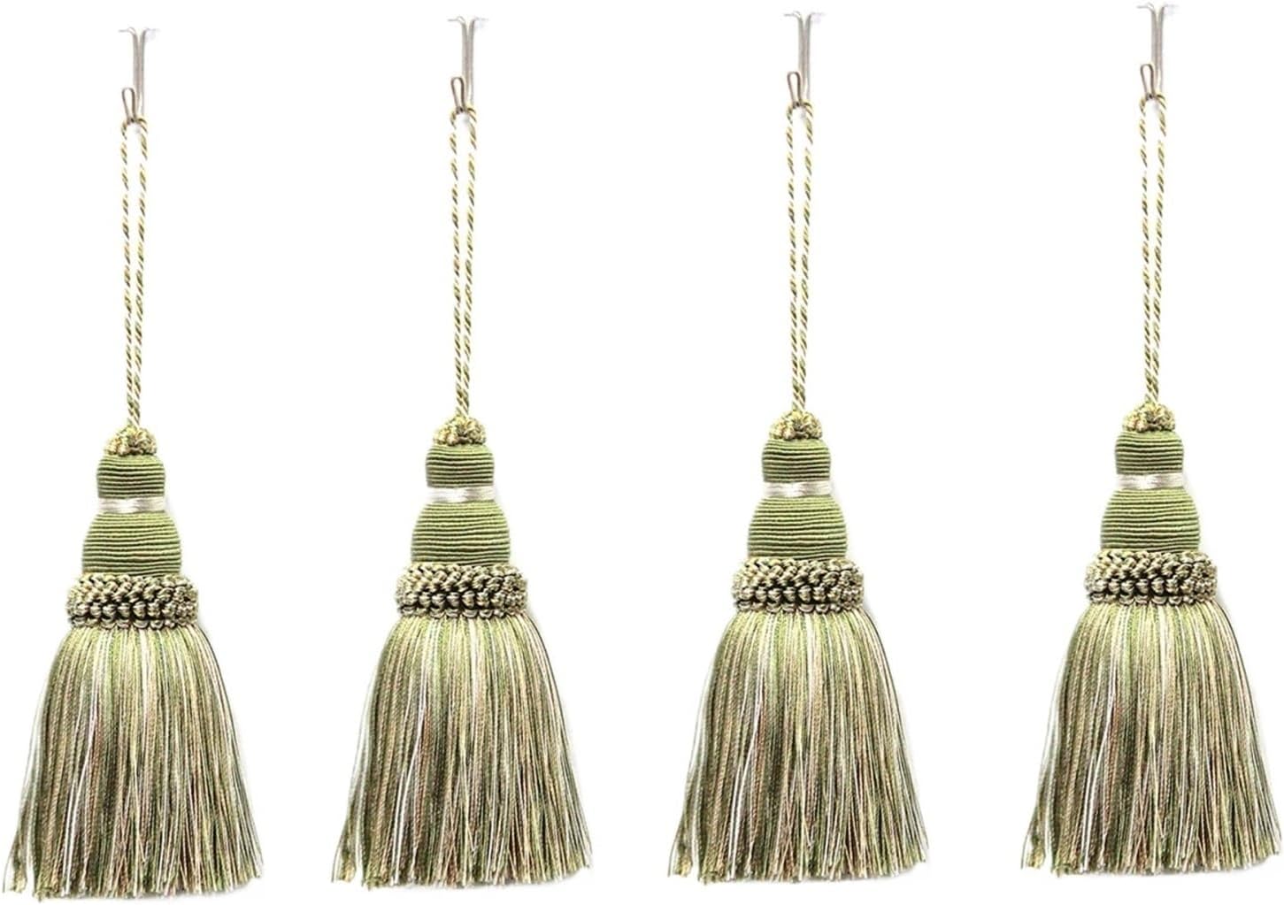 Tassel Decorative Cord 4Pcs Tassels Key with Loops Handmade Craft DIY Accessories Colorful Elegant Soft Curtain Home Decoration(Mix Green)