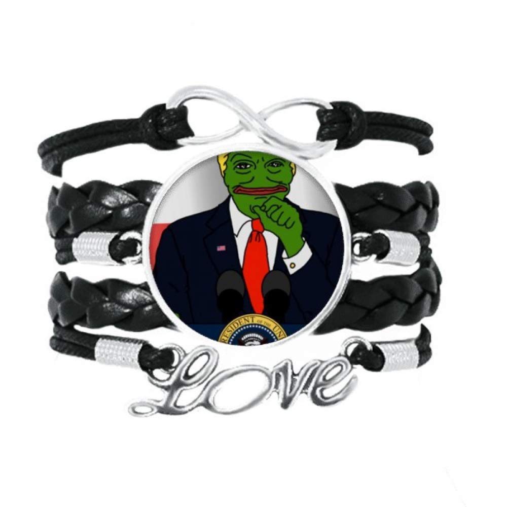 DIYthinker America President Sad Frog Great Image Bracelet Love Accessory Twisted Leather Knitting Rope Wristband Gift