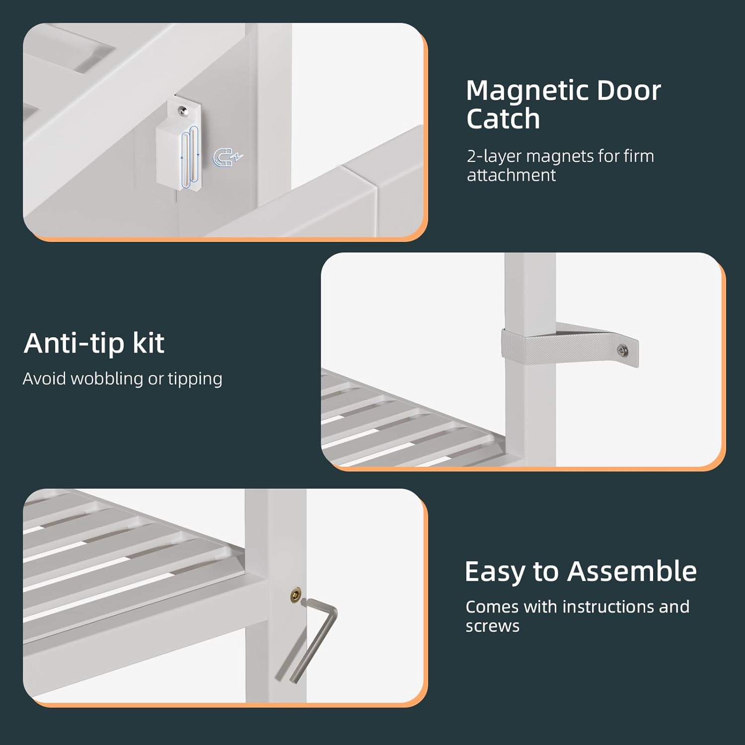 HITNET Bathroom Tall Cabinet, Floor Standing Bamboo Storage Cabinet with 6 Shelves and Shutter Door for Kitchen Living Room, White