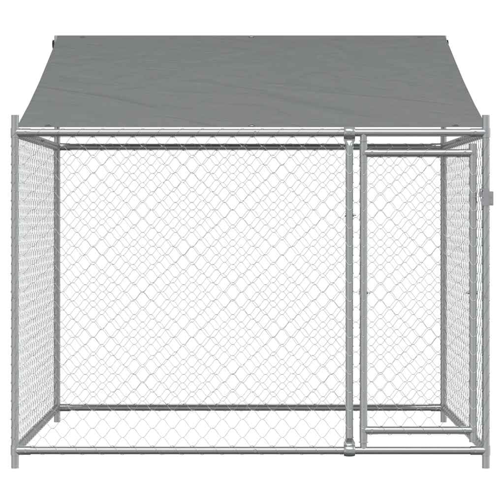 vidaXL Cage pour Chien avec Toit et Porte, Chenil d'Extérieur pour Chiots, Enclos pour Animaux de Compagnie, Parc pour Chien, Gris Acier Galvanisé
