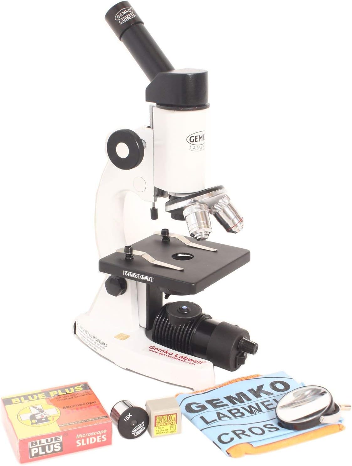 GEMKO LABWELL Metal White 675X Magnification Teaching Compound Microscope with Changeable Cordless Led Lamp