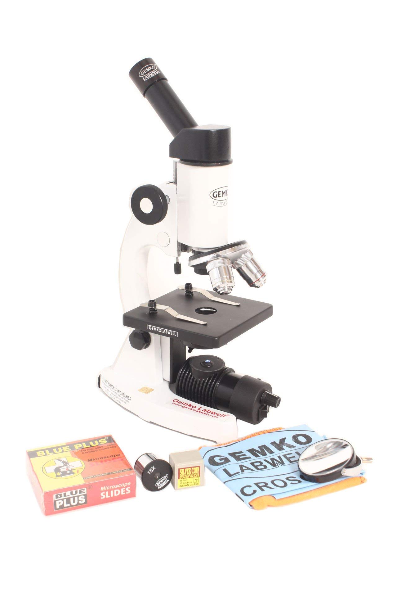 GEMKO LABWELLMetal White 675X Magnification Teaching Compound Microscope with Changeable Cordless Led Lamp