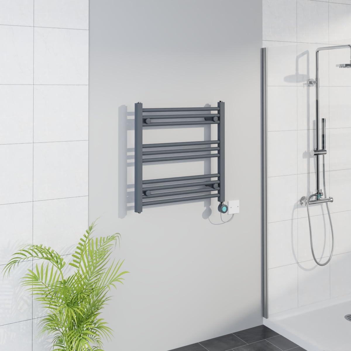 Warmehaus WiFi Electric Bathroom Straight Radiator Timer 600x600mm Grey