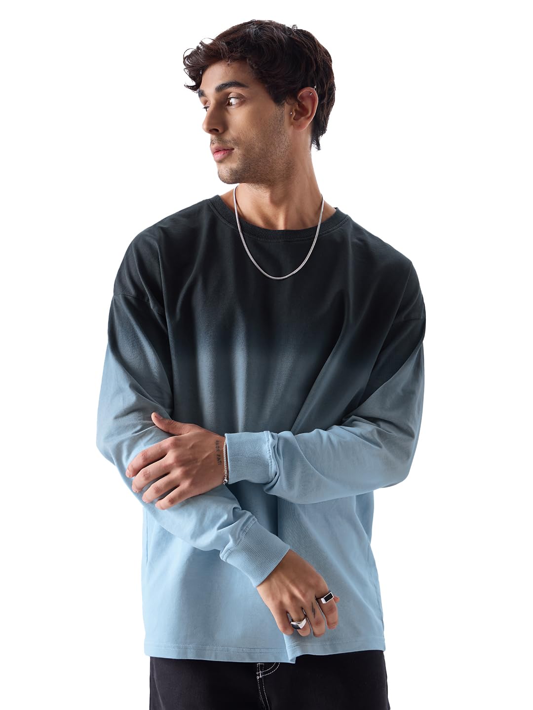 The Souled Store TSS :Midnight Black (Ombre) Mens and Boys Oversize Fit Full Sleeves Cotton T-Shirt (208834) - Review, Price and Buying Guide