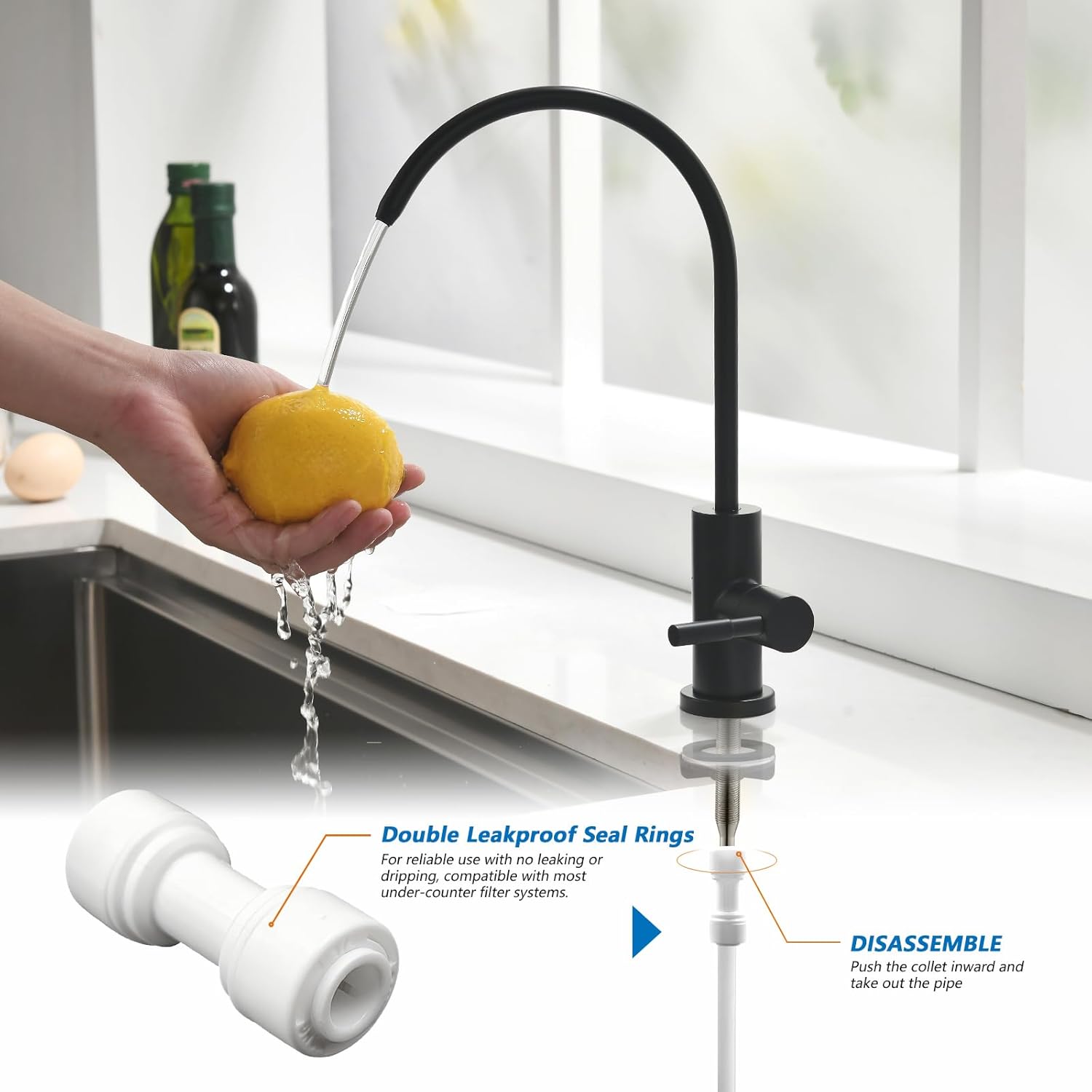 WEWE Matte Black Drinking Water Faucet Non Air Gap Stainless Steel Filtered Faucet for Kitchen Sink Reverse Osmosis System - Image 5