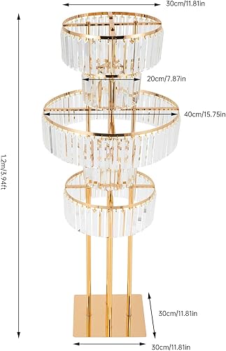 Miniatura 7 de Jarrón de flores de 5 niveles para boda, soporte de metal con colgantes de cristal, jarrones dorados, centro de mesa de boda, soporte de exhibición