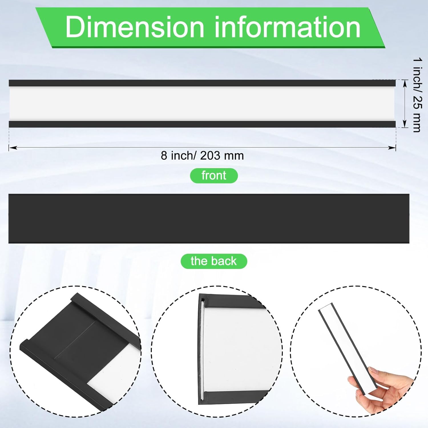 Mooliwe 50 Pcs C Channel Magnetic Label Holders 1 x 8 Inch with 100 White Paper Inserts 50 Clear Plastic Protectors Shelf Labels Holders with Magnets Magnetic Name Tags for Metal Shelving