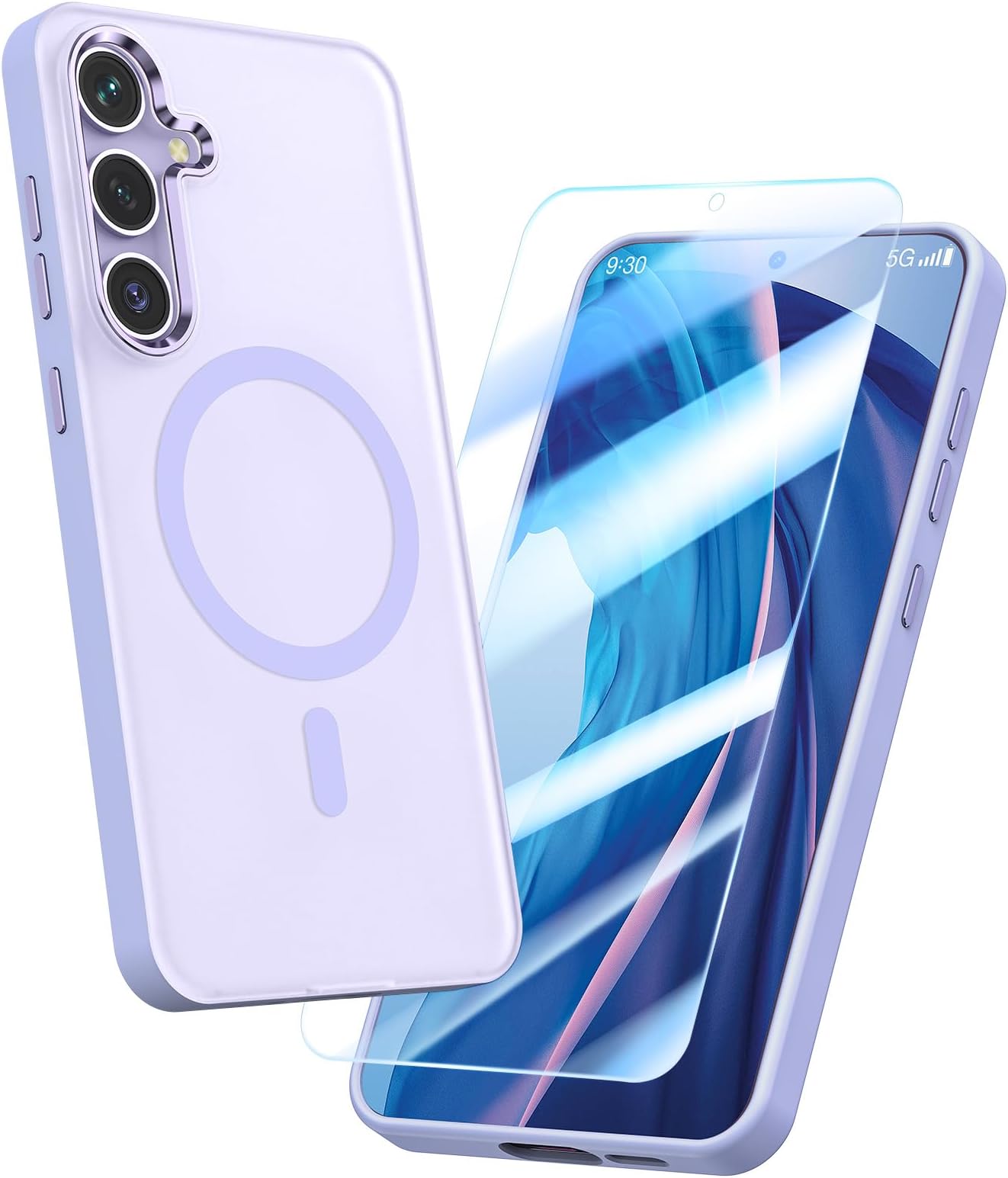 zelaxy Eagle-eye Magnetic Case Compatible for Samsung Galaxy S24 Plus, Free Screen Protector Metal Buttons and Metal Lens Frame Anti-slip Protective Case for Samsung S24 Plus Case- Light Purple