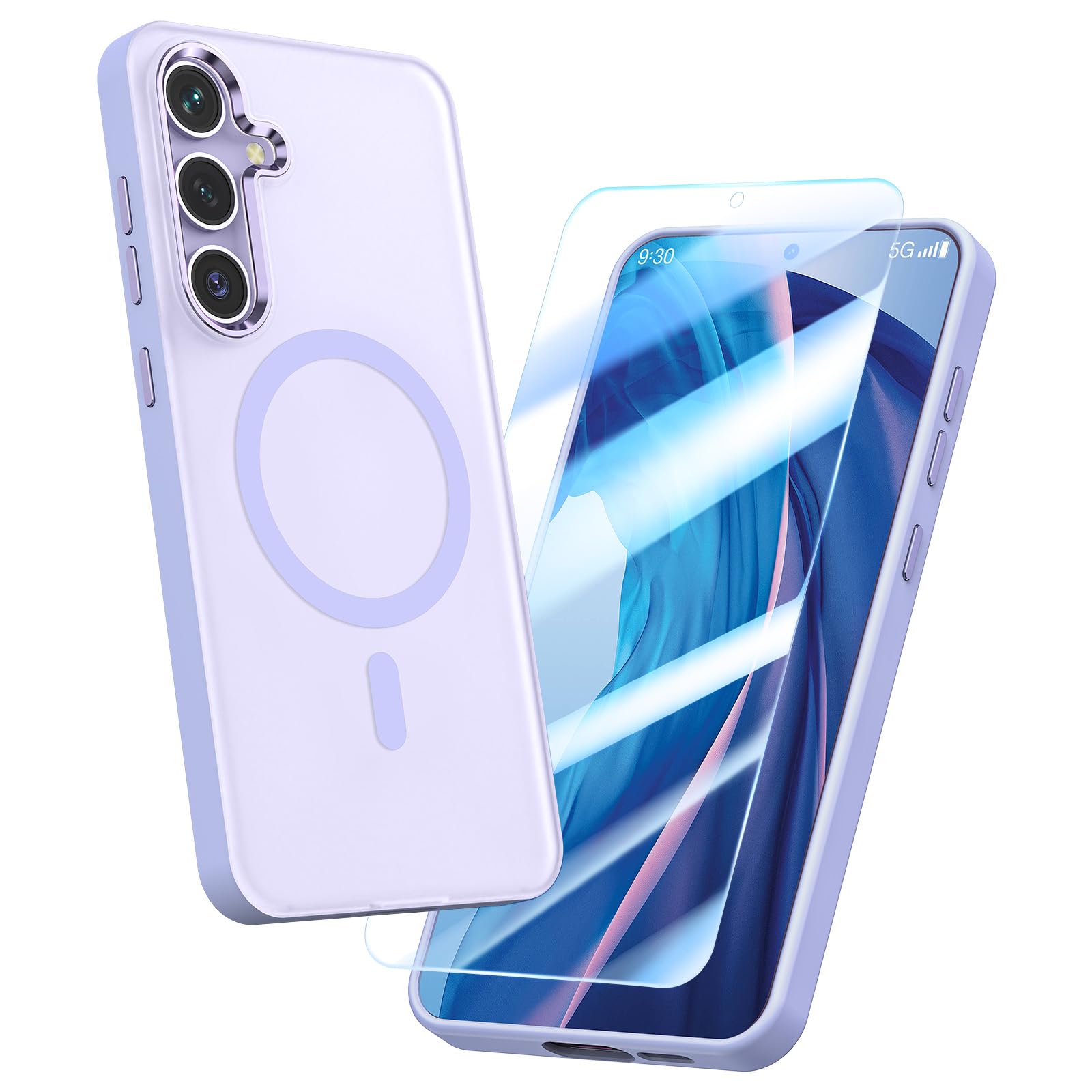 zelaxy Eagle-eye Magnetic Case Compatible for Samsung Galaxy S24 Plus, Free Screen Protector Metal Buttons and Metal Lens Frame Anti-slip Protective Case for Samsung S24 Plus Case- Light Purple