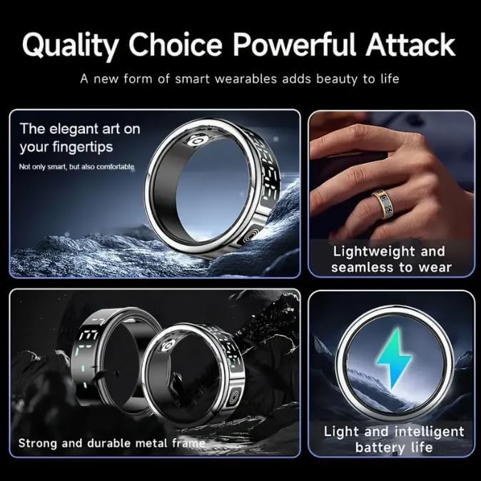 Smart Ring Health Ring Smart Rings for Women Men, Fitness Tracker Ring with LED Display Screen (Gold, 10)