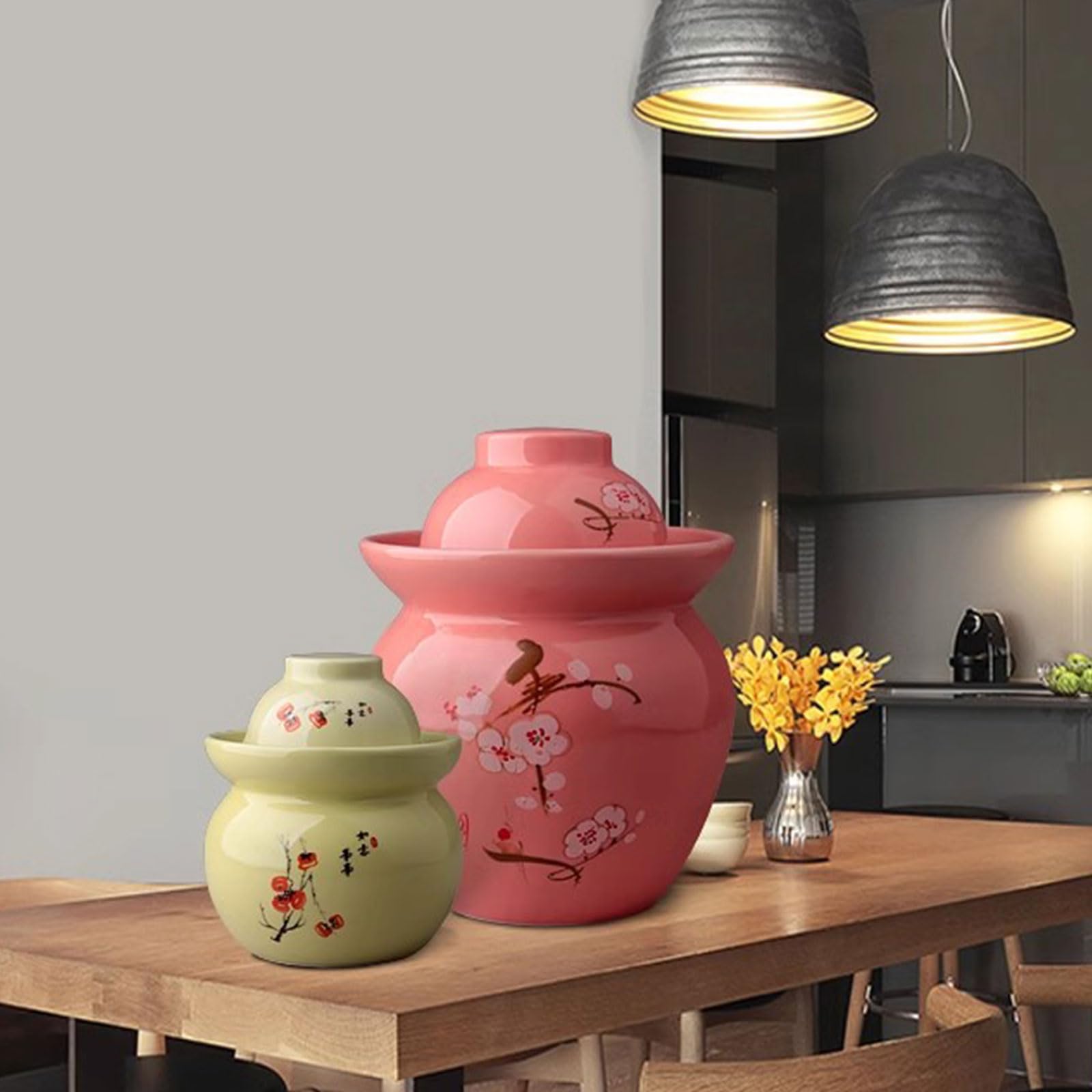 Vaso per sottaceti in ceramica, Barattolo for sottaceti in porcellana cinese tradizionale dipinto a mano, pentola for la fermentazione in ceramica, barattolo for la fermentazione con coperchio gorgogl