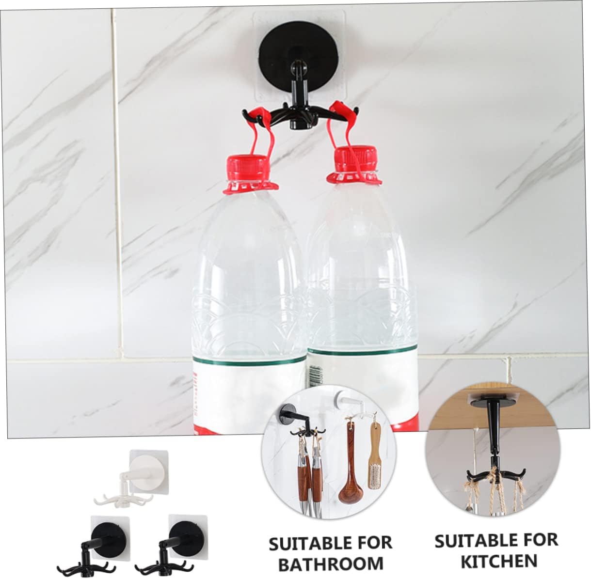 3pcs Rotatable Adhesive Hooks Storage Hooks for Kitchen Bathroom Living Room Easy Install Wall No Damage Design Simple Style Versatile Use