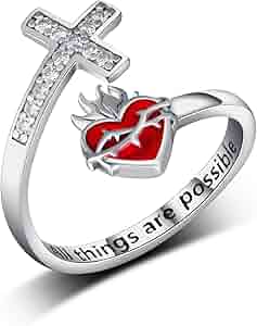 Qings Dames solitaire ring hart ring zilver met kubische zirkonia liefde vriendschap sieraden cadeau voor vrouwen meisjes, Sterling zilver sterling