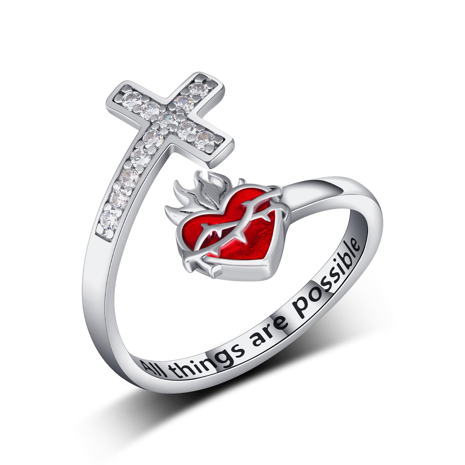 Amazon.com: Sacred Heart of Jesus Ring 925 Sterling Silver Sacred