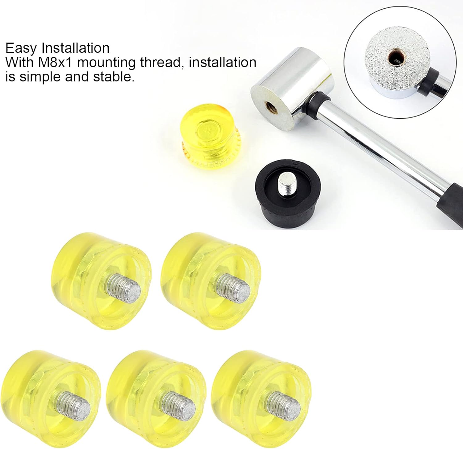 5Pcs Soft Transparent Yellow Rubber Hammer Head Replacement Striking Tip Accessory Set Kit M8x1 桅40mm