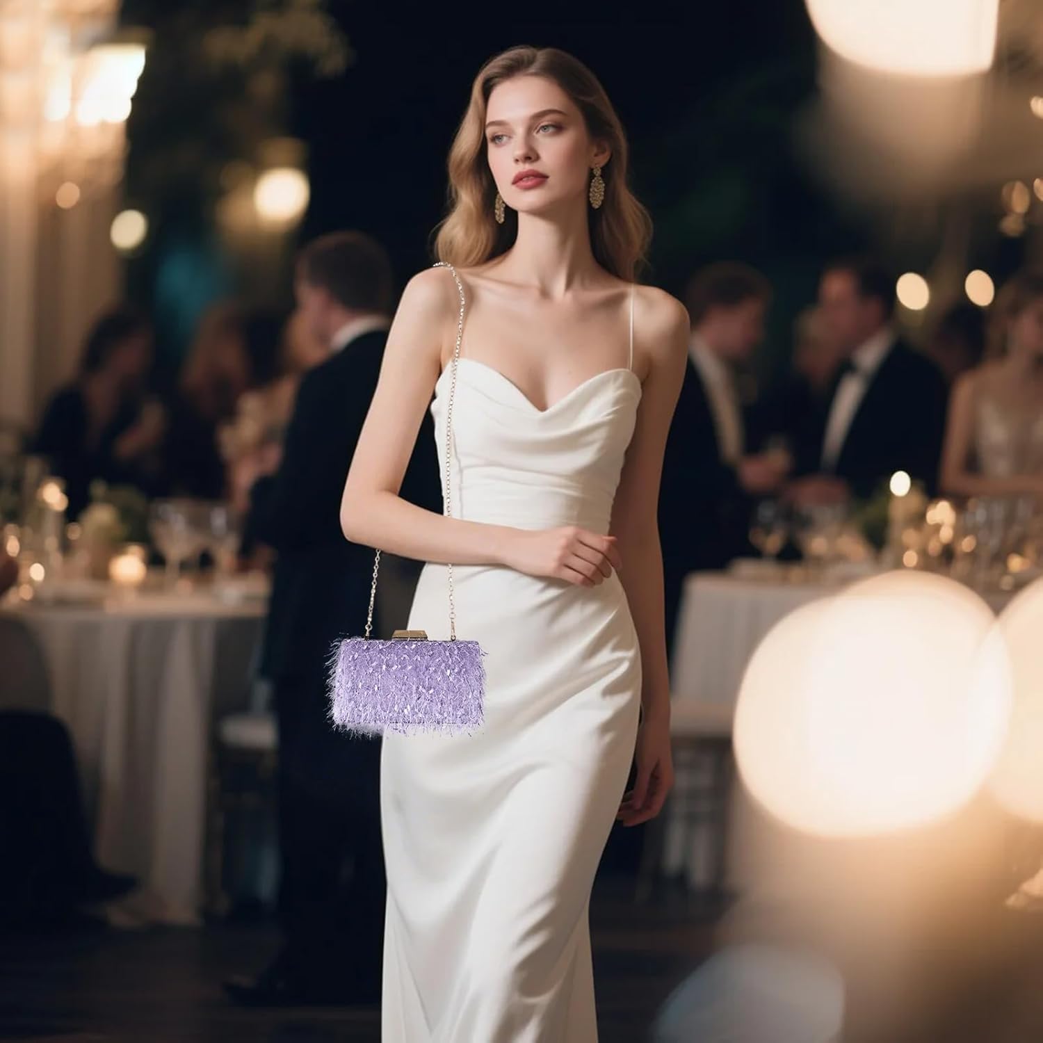 Women Ostrich Feather Tote Bag Fluffy Purse Clutch Feather Shoulder Crossbody Bag Evening Handbag for Wedding Party - Image 2