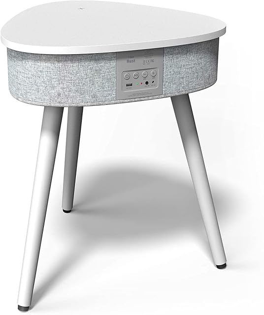 i-box Portable Smart Side Table Bluetooth Speaker With Wireless & USB Charging Dock (White)