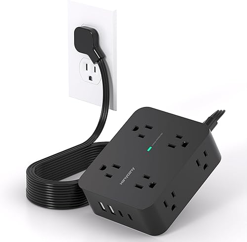 Miniatura 8 de Cable protector de sobretensiones de 10 pies, cable de extensión con 2 puertos USB C, extensor de salida múltiple con enchufe plano, soporte de