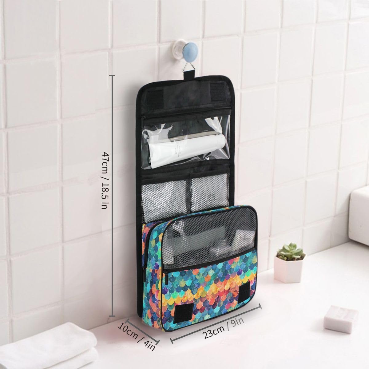 Hanging Travel Toiletry Bag Rainbow Scales Kit Makeup Case Cosmetics Organizer for Men Women