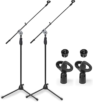 AxcessAbles Mic Stand Floor with Tripod Base & Boom Arm, Quick Release Clutch Height Adjustment, 74" Microphone Stand Include 35" Detachable Mic Boom Arm, for Musicians, Performers, Studio Use 2-Pack