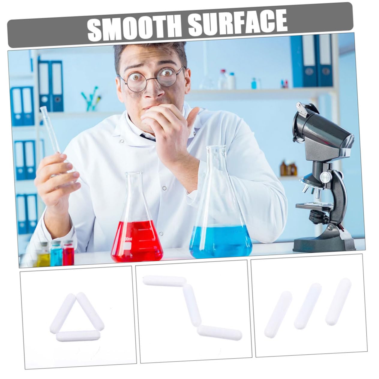 Barra di Agitazione Magnetica Ptfe Bianco 16 Pezzi per Laboratorio | Riduce L’attrito, per Agitare Liquidi, Uso in Esperimenti e Operazioni di Laboratorio