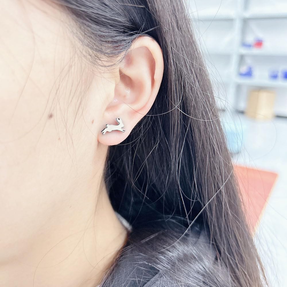 Funny Running Bunny Small Stud Cartilage Earrings for Women Stainless Steel Tiny Cute Simple Polished Rabbit Tragus Minimalist Earring Hypoallergenic Easter Holiday Jewelry for Animal Lovers - Image 6